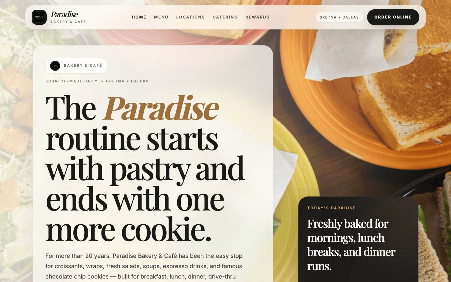Paradise Bakery & Café website