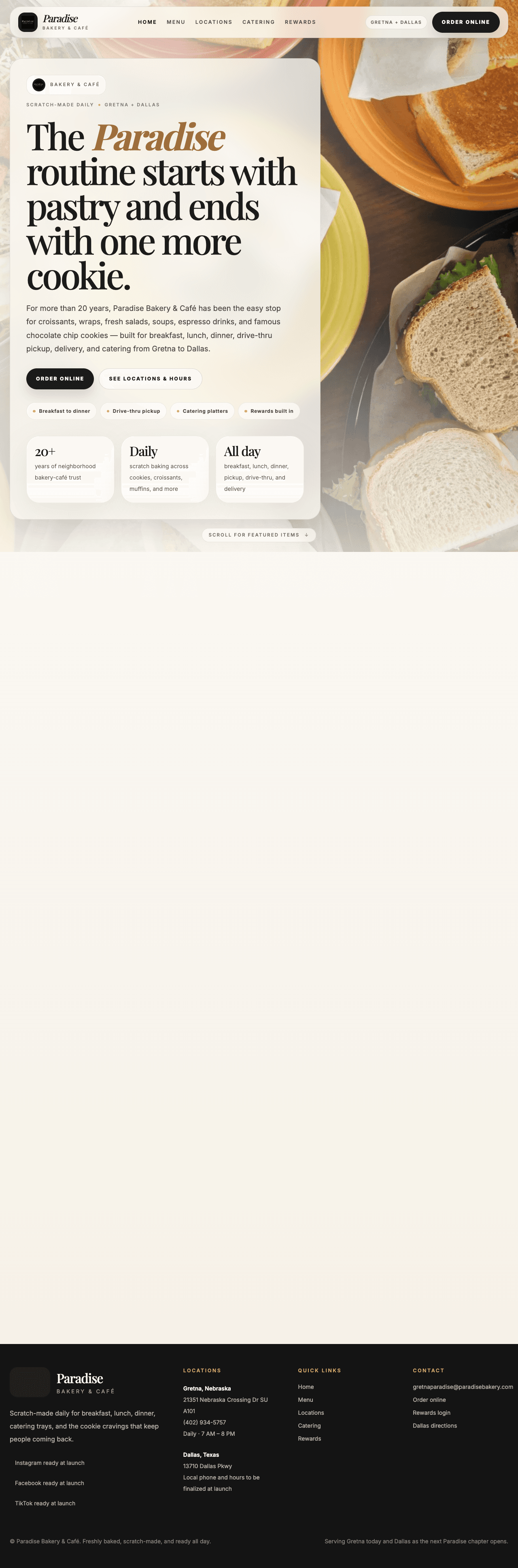 Paradise Bakery & Café website screenshot